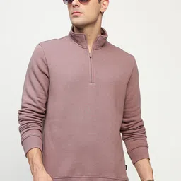 Hancock Men mauve Mock Neck Long Sleeves Pullover Sweatshirt-image-8