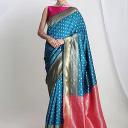 Janasya Women Ethnic Motifs Woven Design Banarasi Saree with Blouse Piece-image-64