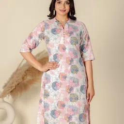Aramya Floral Printed Mandarin Collar Pure Cotton Straight Kurta-picture-8