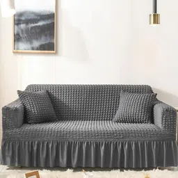 Lukzer Grey Polyester 1 Piece Sofa Cover With Arms-picture-15