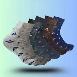 MJE 5-Pcs Patterned Cotton Ankle Length Socks-image-63
