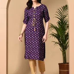ftDiva Floral Printed Corset-Style Neckline Straight Kurta-picture-16
