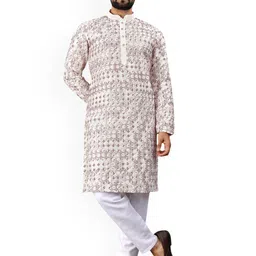 D'KAPARINA Men Floral Embroidered Regular Chikankari Kurta with Pyjamas-picture-10