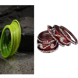 SOMIL Set of 18 Green Alloy Artificial Stones & Beads Bangles-image-86