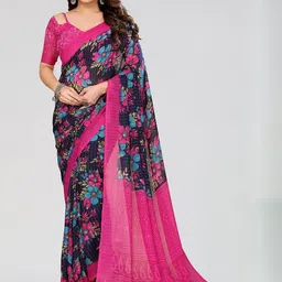 Moda Rapido Women Pink Poly Georgette Floral Embellished Saree With Blouse Piece-picture-29