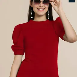 Mast & Harbour Women Pack of 2 Solid Puff Sleeves Peplum Crop Top-picture-10