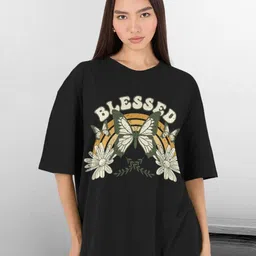 PRONK Blessed Life Graphic Printed Drop-Shoulder Sleeves Oversized Cotton T-shirt-image-50