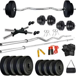 30 kg Rubber Plates (2.5kgx4) + (5kgx4) + 3ft Curl & 3ft Straight 28mm Rod + 2 Dumbbell Rod, 1 Glove Set, 1 HandGrip, 1 Skipping Rope,1 GYM Bag, Home Gym Combo-23