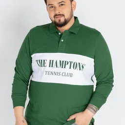 UNSIZED Men Plus Size Typography Printed Polo Collar Cotton T-shirt-image-2