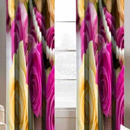 Aura White & Yellow Set of 2 Floral Window Curtain-22