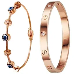 DressBerry Set of 2 Gold-Plated American Diamond Studded Anti Tarnish Kada Bracelets-image-40