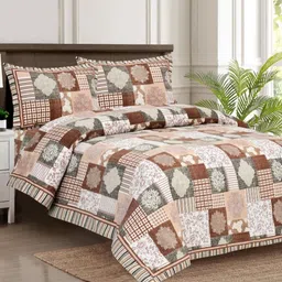 JAIPUR FABRIC Brown & White Floral Printed 140 TC Cotton King Bedsheet Set 2.54 m x 2.74 m-image-98