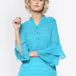 Moda Elementi Mandarin Collar Georgette Top-image-66