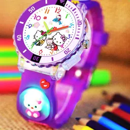 Shocknshop Girls Patterned Dial & Straps Analogue Watch 334 Kitty Purple-51