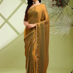 KALINI Gold Silk Blend Solid Sarees-28
