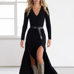 Trendyol Women V-Neck Side Slits A-Line Midi Dress-picture-31