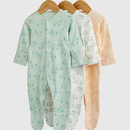 mothercare Kids Pack of 3 Printed Cotton Sleepsuit-image-65