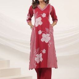 Meena Bazaar Floral Printed V-Neck A-Line Kurta With Trousers-picture-10