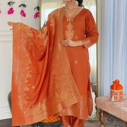 Growdamy Women Floral Embroidered Kurta with Trousers & Dupatta-picture-44