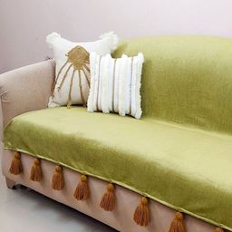 THROWPILLOW Olive Green & Gold-Toned Solid Polyester 1 Piece Sofa Cover-2