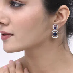 Silvermerc Designs Silver-Plated American Diamond Studded Drop Earrings-image-41