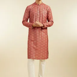 Diwas by Manyavar Geometric Printed Mandarin Collar Cotton Straight Kurta-image-35