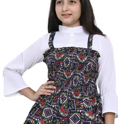 LIME N LEMON Girls Abstract Printed Mandarin Collar Peplum Top-picture-3