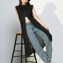 SHOWOFF Self Design Longline Crochet Acrylic Open Front Shrug-22