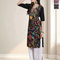 HERE&NOW Selection Of 3 Ethnic Motifs Printed Round Neck Straight Kurtas-0