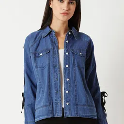 Miss Chase Women Checked Denim Jacket-picture-58