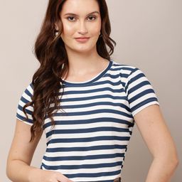 Mast & Harbour Striped Cropped Slim Fit T-shirt-image-70