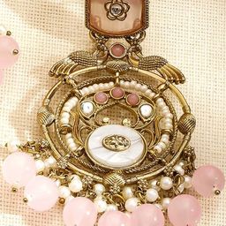 Rubans 18K Gold-Plated Artificial Stones Studded & Pearls Beaded Circular Drop Earrings-picture-25