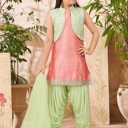 Sangria Girls Sequin Embroidered Kurti Patiala & Dupatta With Jacket-image-54