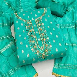 DIVASTRI Floral Woven Design Beads & Stones Jacquard Unstitched Dress Material-image-25
