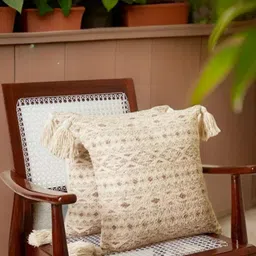 Aura Beige & Grey Set of 2 Geometric Square Cushion Covers-10