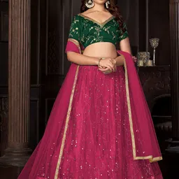 Warthy Ent Embroidered Thread Work Semi-Stitched Lehenga & Unstitched Blouse With Dupatta-image-37