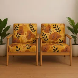 STITCHNEST Mustard & Orange 4 Piece Printed Lycra Sofa Cover-51