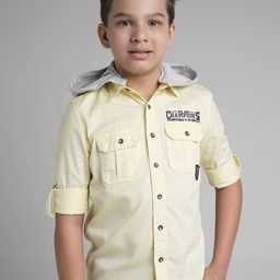 UNDER FOURTEEN ONLY Boys Comfort Fit Solid Hooded Cotton Casual Shirt-picture-27