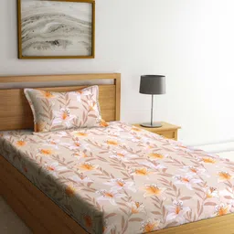 Myntra Elegant Homes Beige & Brown Floral Printed 300 TC Single Bedsheet Set-2.2 m X 1.5 m-49