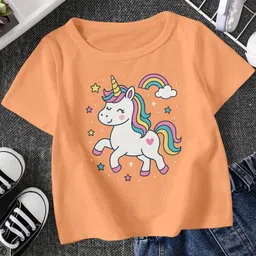 FIONAA TRENDZ Kids Peach & White Unicorn Printed Round Neck Cotton T-shirt-picture-16