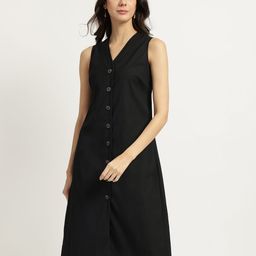 FableStreet Black A-line Midi Dress-image-15