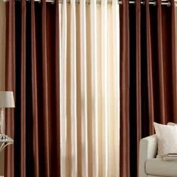 BELLA TRUE Brown & Cream 3 Pieces Ripple Fold Window Curtains-image-95