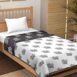 tundwal's White & Black Floral Printed AC Room 210 GSM Cotton Single Bed Dohar-image-61