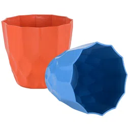 Kuber Industries Orange Colored & Blue 2 Pieces Textured Durable Planters-35
