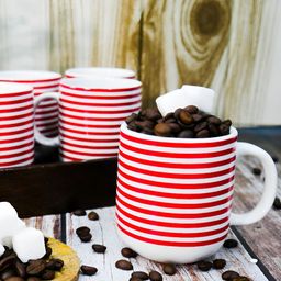 Femora Red & White 6 Pieces Printed Ceramic Glossy Cups 180 ml each image 4
