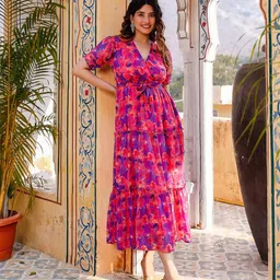 NOUN Floral Print Georgette Maxi Midi Dress-image-36