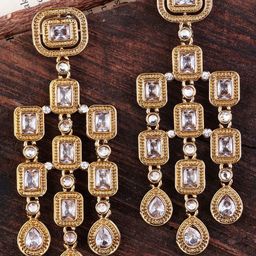 SHONA'S STYLE Gold-Plated Crystals Studded Classic Drop Earrings-21
