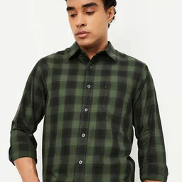 max Checked Spread Collar Cotton Shirt-image-38