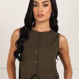 all about you Women's Brown Solid Waistcoat Tie Up Top-image-46
