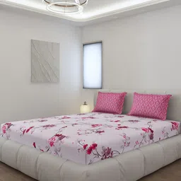 Monte Carlo Magenta & Bronze-Toned Floral Printed 144 TC King Bedsheet Set 1.85 m x 1.95 m-61